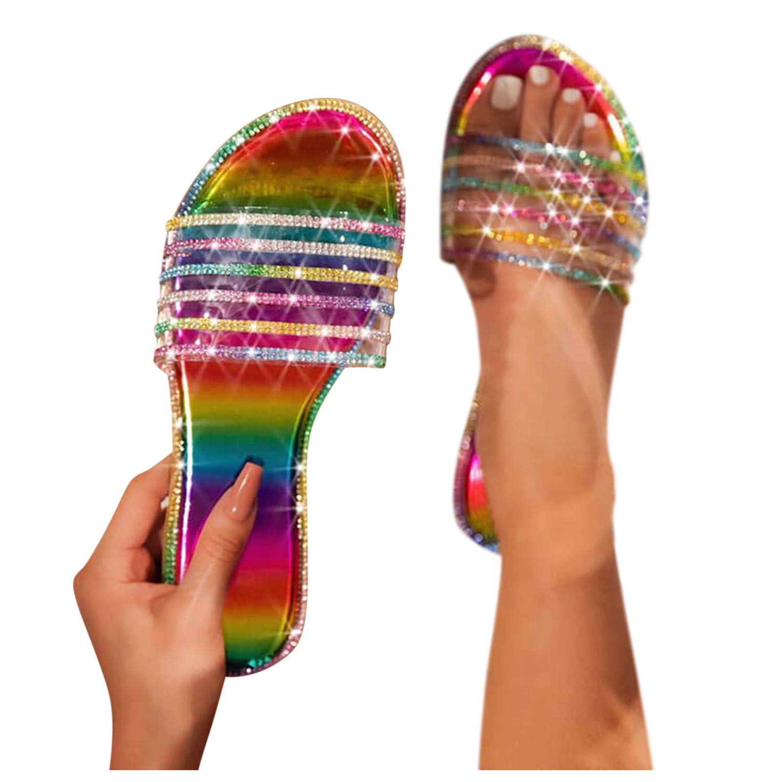 NLOMOCT Women's Casual Summer Sandals - Retro Crystal Rhinestone Boho Flat Sandals for Beach, Flip Flops & Everyday Wear | Comfortable & Stylish Footwear for Outdoor, Vacation, and Relaxation