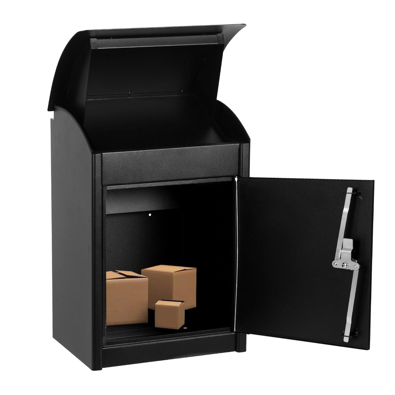 Large Lockable Wall Mounted Package Delivery Box for Outside - Secure Parcel Drop Box with Anti-Theft Baffle - Outdoor Storage Mailbox for Packages (Black) - Perfect for Porch, Front Door & Apartment Building Package Security