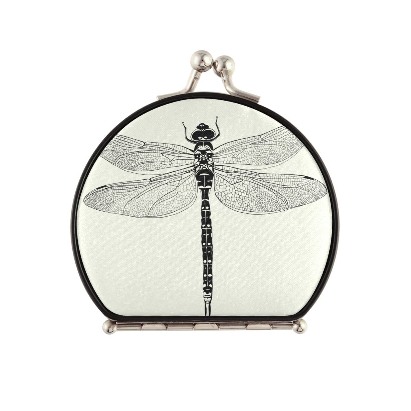 JUNZAN Dragonfly Compact Mirror - Small Portable Pocket Mirror for Makeup, Travel, Purse & Handbag - Beige Vanity Mirror - Perfect for On-the-Go Touch Ups & Emergency Beauty Kit