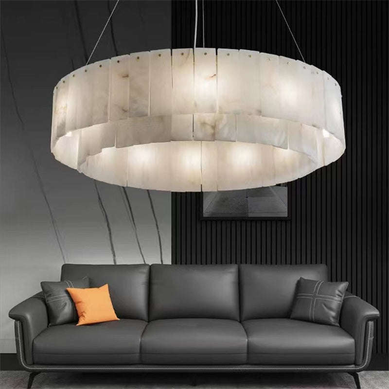 Mancy Alabaster 2-Tier Round Crystal Chandelier - Elegant Ceiling Light Fixture for Dining Room, Living Room & Bedroom Decor