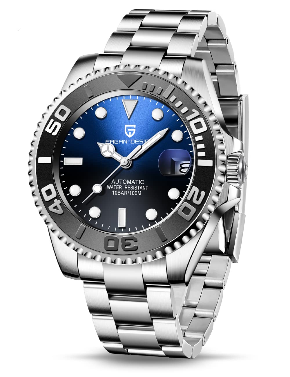 Pagani Design 1651 Men's Automatic Mechanical Watch - NH35 Movement, 100M Water Resistant, Sapphire Glass & Ceramic Bezel - Stainless Steel Wristwatch for Business, Casual & Outdoor Activities