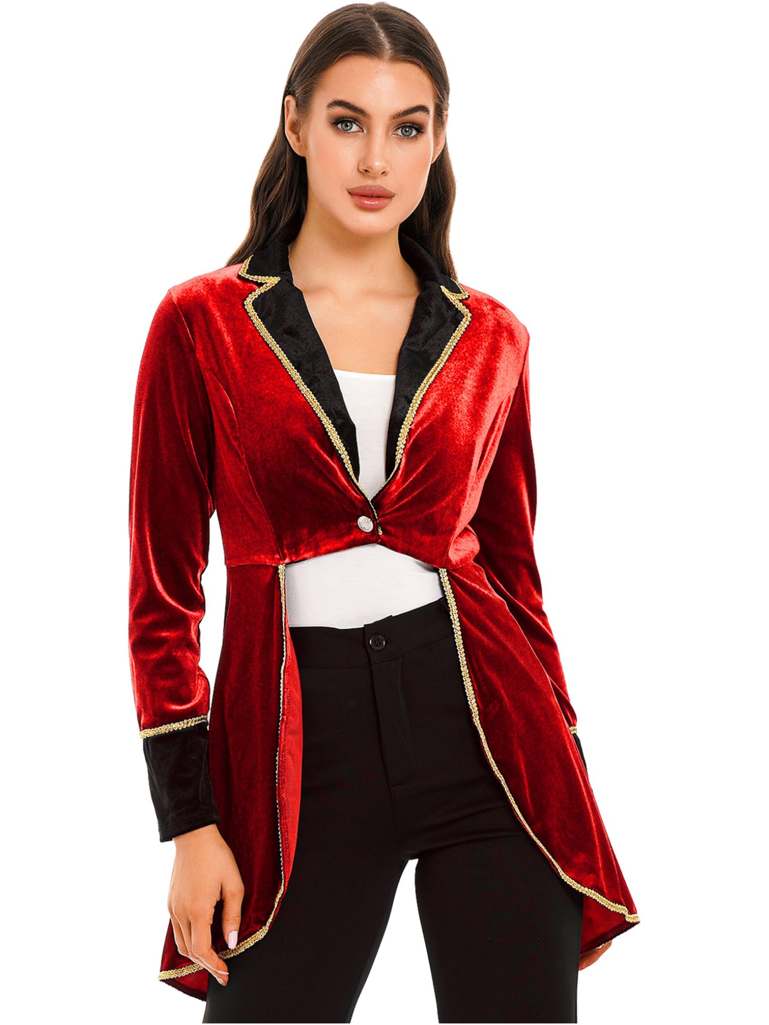 Steampunk Velvet Tail Coat for Women - Victorian Ringmaster Cosplay Jacket with Circus Show Outfit | Perfect for Halloween, Cosplay, and Themed Parties