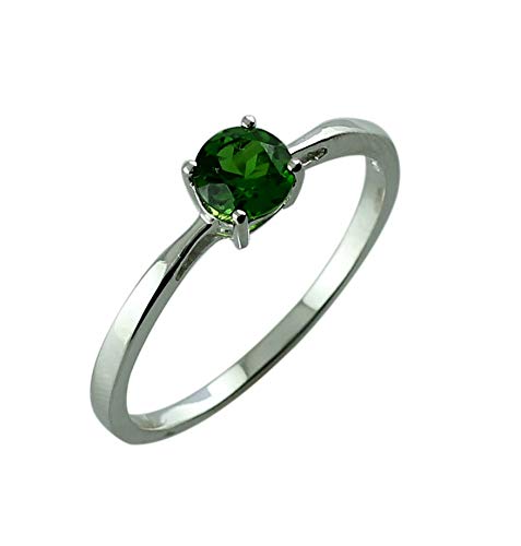 Natural Chrome Diopside Round Cut Gemstone Ring in 14K White Gold - Untreated Birthstone Jewelry for Women & Men - Perfect for Birthdays, Anniversaries & Special Occasions
