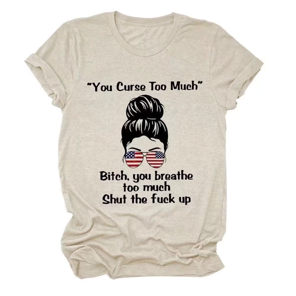 Funny Sarcastic Messy Bun Graphic T-Shirt for Women - Casual Comfortable Cotton Tee - Perfect for Relaxing at Home, Running Errands & Girls' Night Out