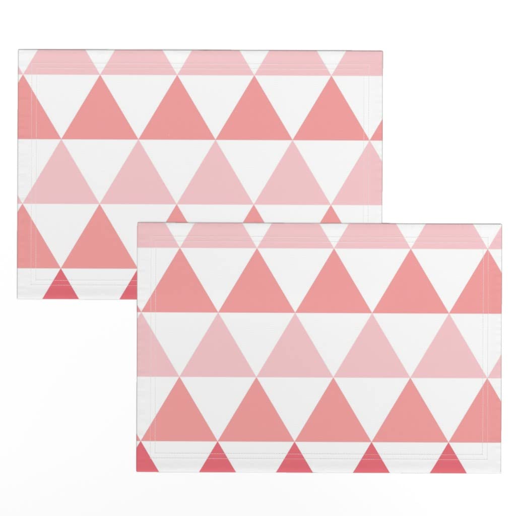 Spoonflower Linen Cotton Canvas Placemats Set of 2 - Pink Midcentury Modern Geometric Coral Triangle Ombre Print Table Mats for Dining Room, Kitchen Decor, and Party Table Setting