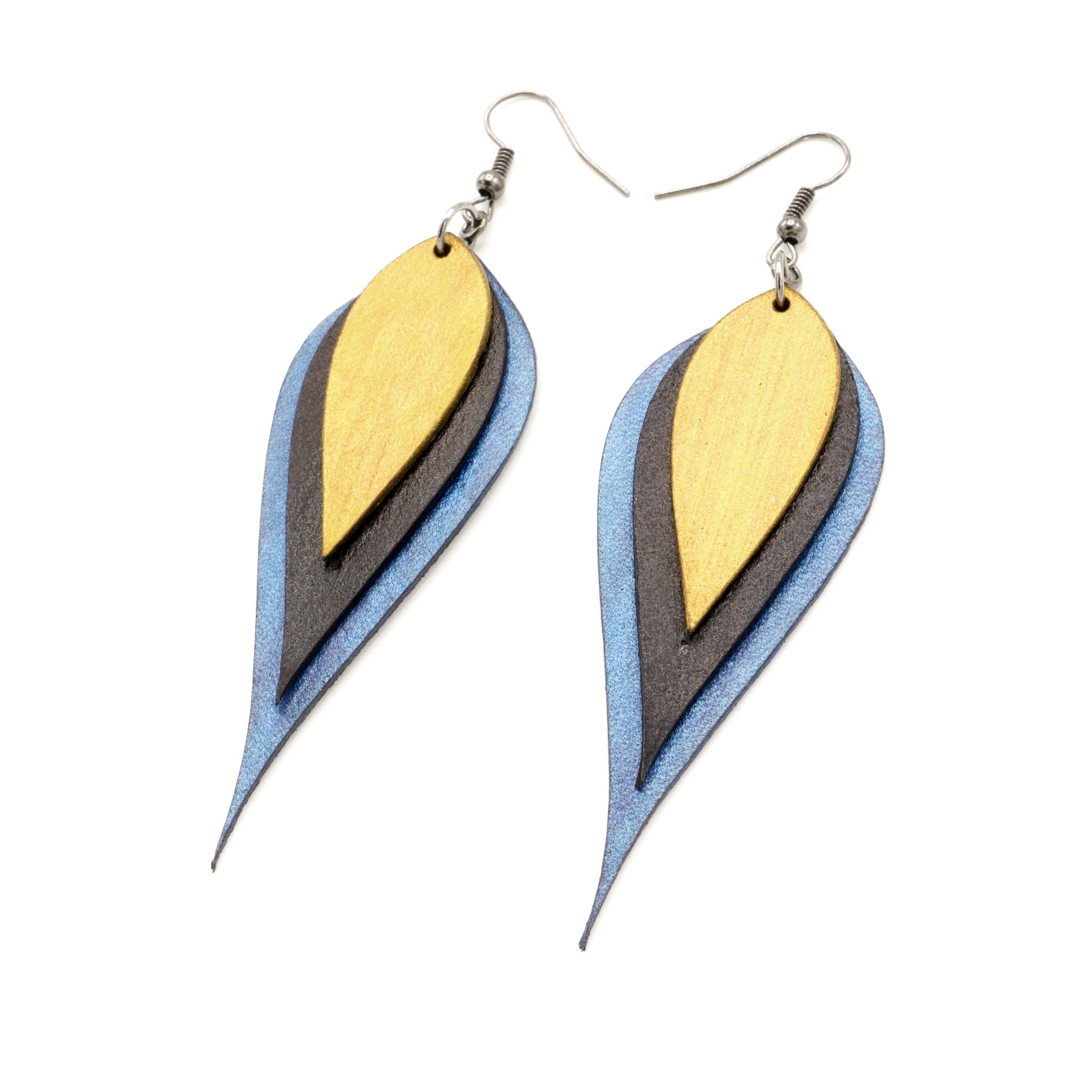 Airos Blue Pearl Black Gold Leather Earrings for Women | Handmade Boho Dangle Drop Earrings | Perfect for Casual Wear, Parties & Gifts
