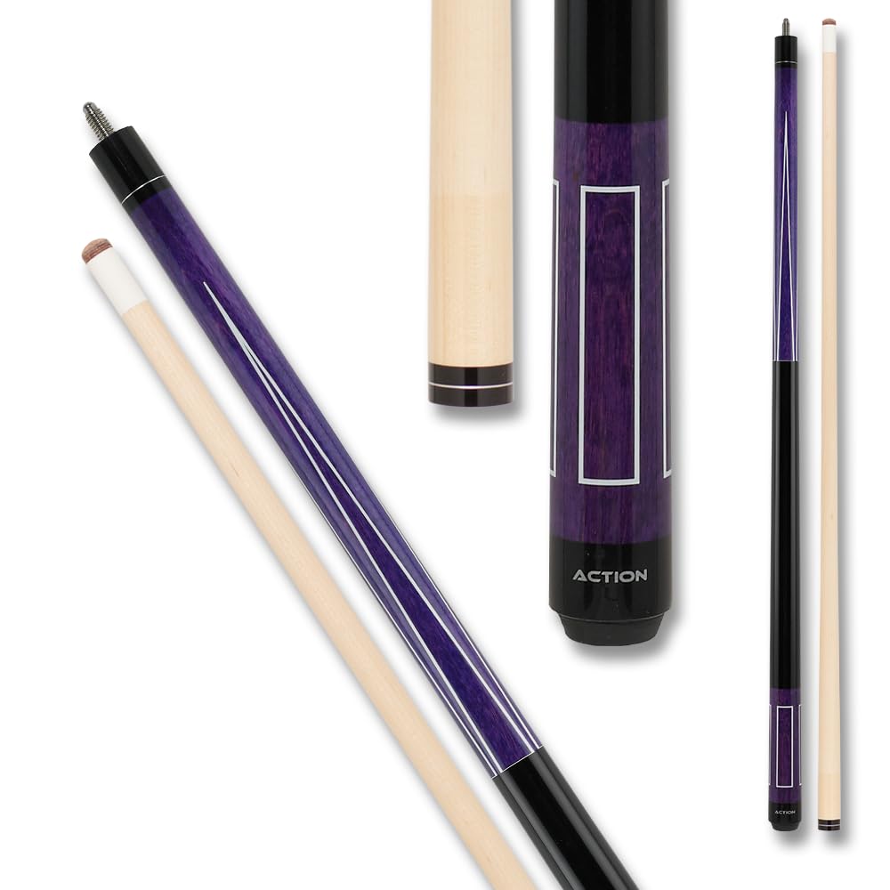 VAL30 Value Series Pool Cue - 58 Inch Hard Maple Shaft with 13mm Boar Skin Tip - Purple & Black with 4 White Overlay Points - Professional Billiards Accessory for Home Game Rooms & Bars