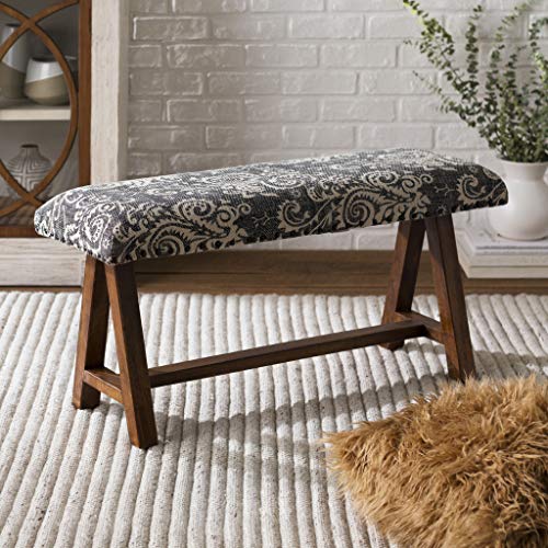 Surya Kanpur Upholstered Bench with Black & White Print - Modern Entryway Seating, Bedroom Bench, Living Room Decor, Hallway Furniture