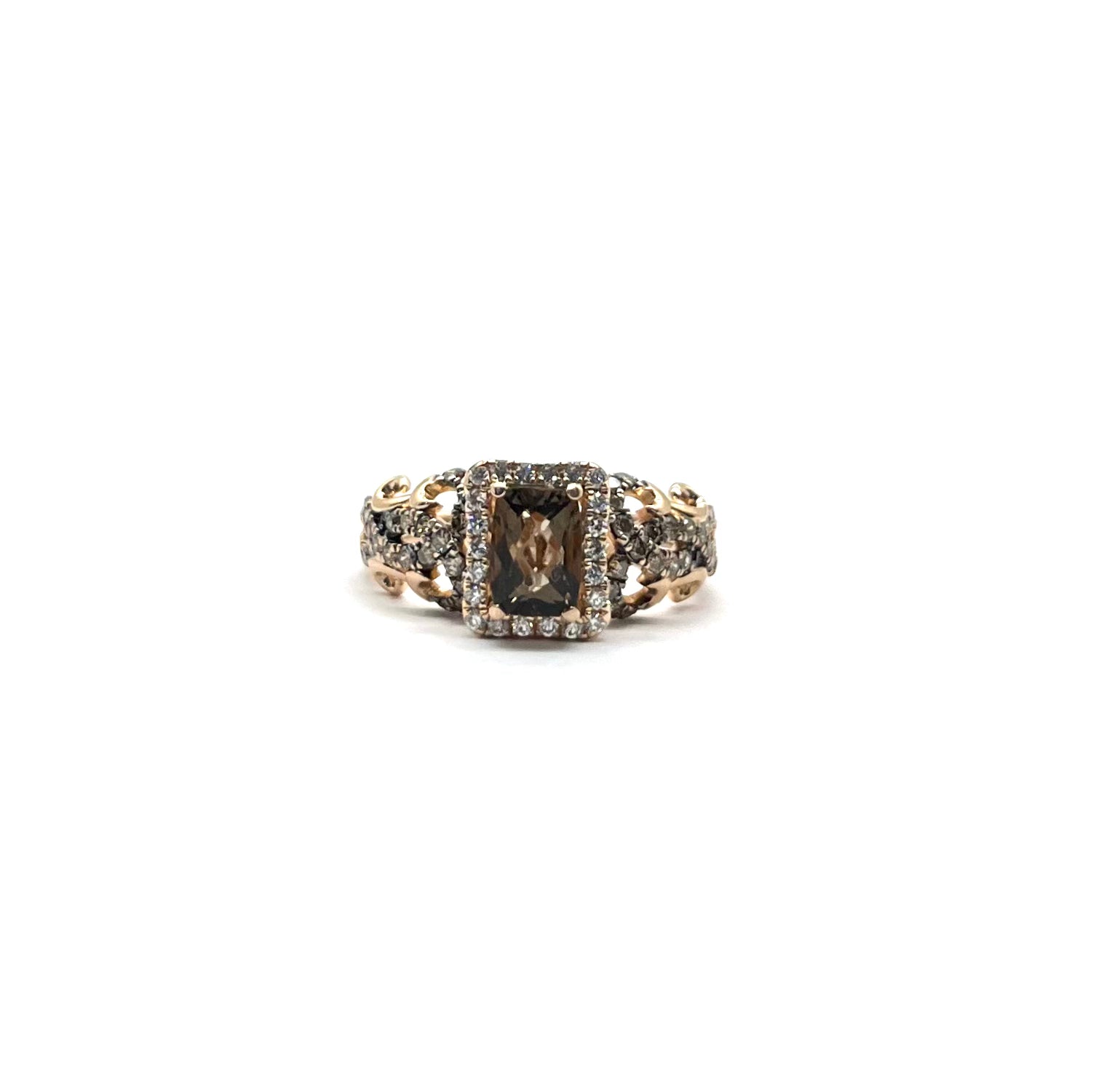 Le Vian Rose Gold Champagne & White Diamond Halo Smoky Quartz Ring for Women | Elegant Jewelry Gift for Anniversary, Engagement & Special Occasions
