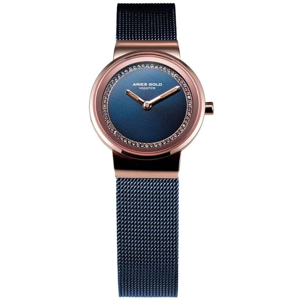 Aries Gold Enchant Sonja Rose Gold Stainless Steel Women's Watch with Mesh Strap - Elegant Timepiece for Everyday Wear, Office, and Special Occasions