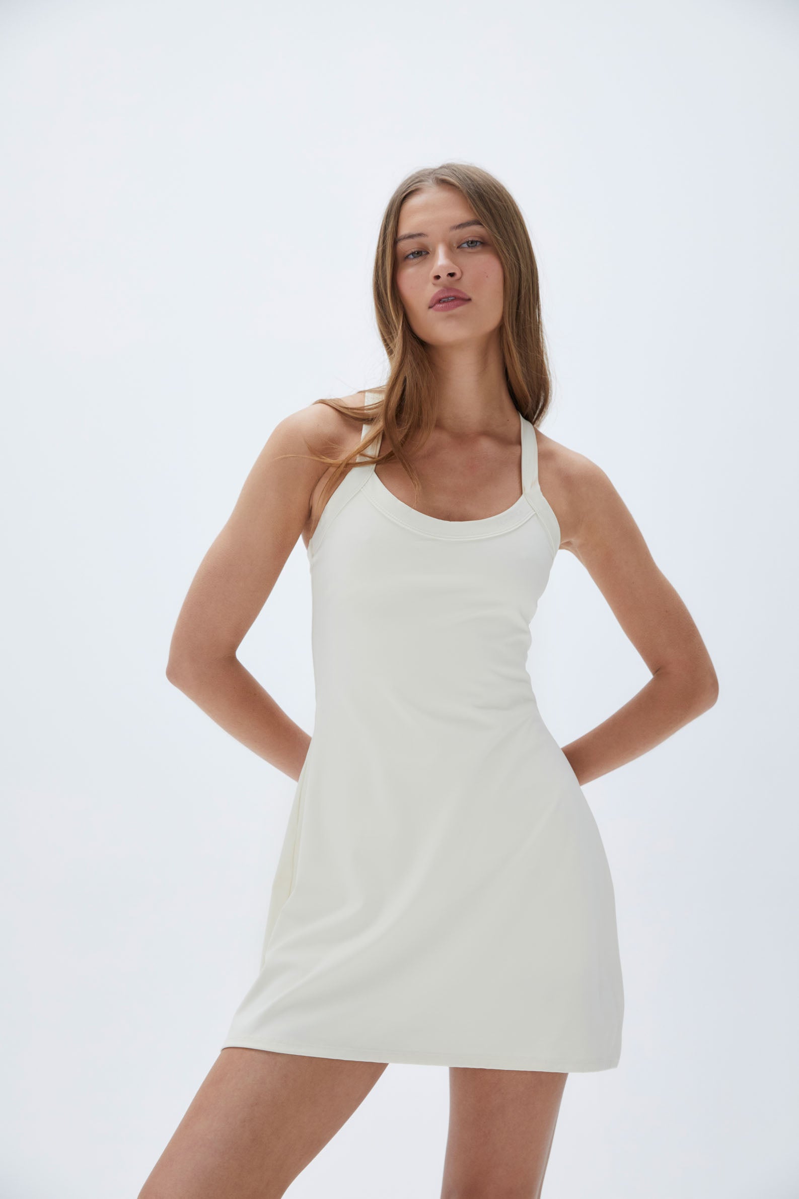 Elegant Wide Binding Racer Dress in Marshmallow White - Perfect for Casual Outings, Date Nights & Summer Events