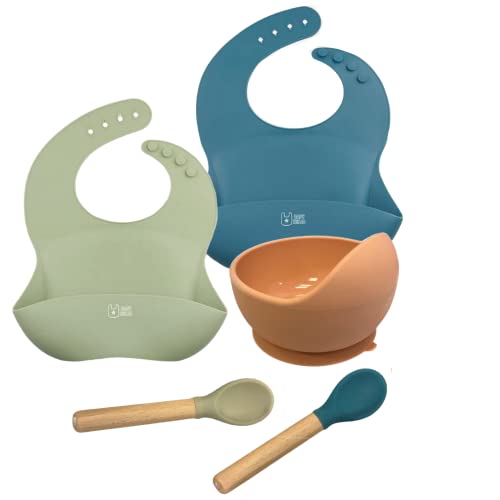 Baby Led Weaning Set - 5-Piece Silicone Feeding Kit with Bowl, Bibs & Spoons | BPA Free for Safe Mealtime