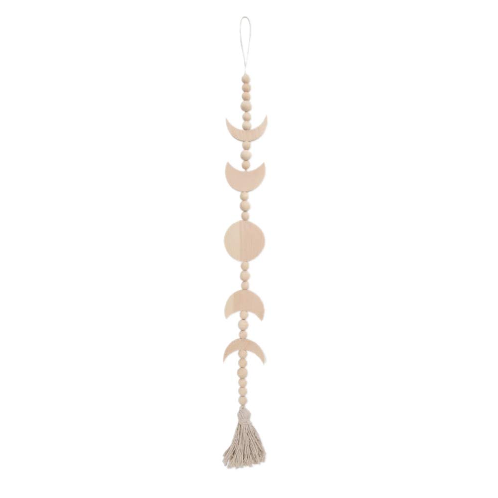 Boho Moon Phase Garland with Wood Beads for Nursery & Living Room Decor