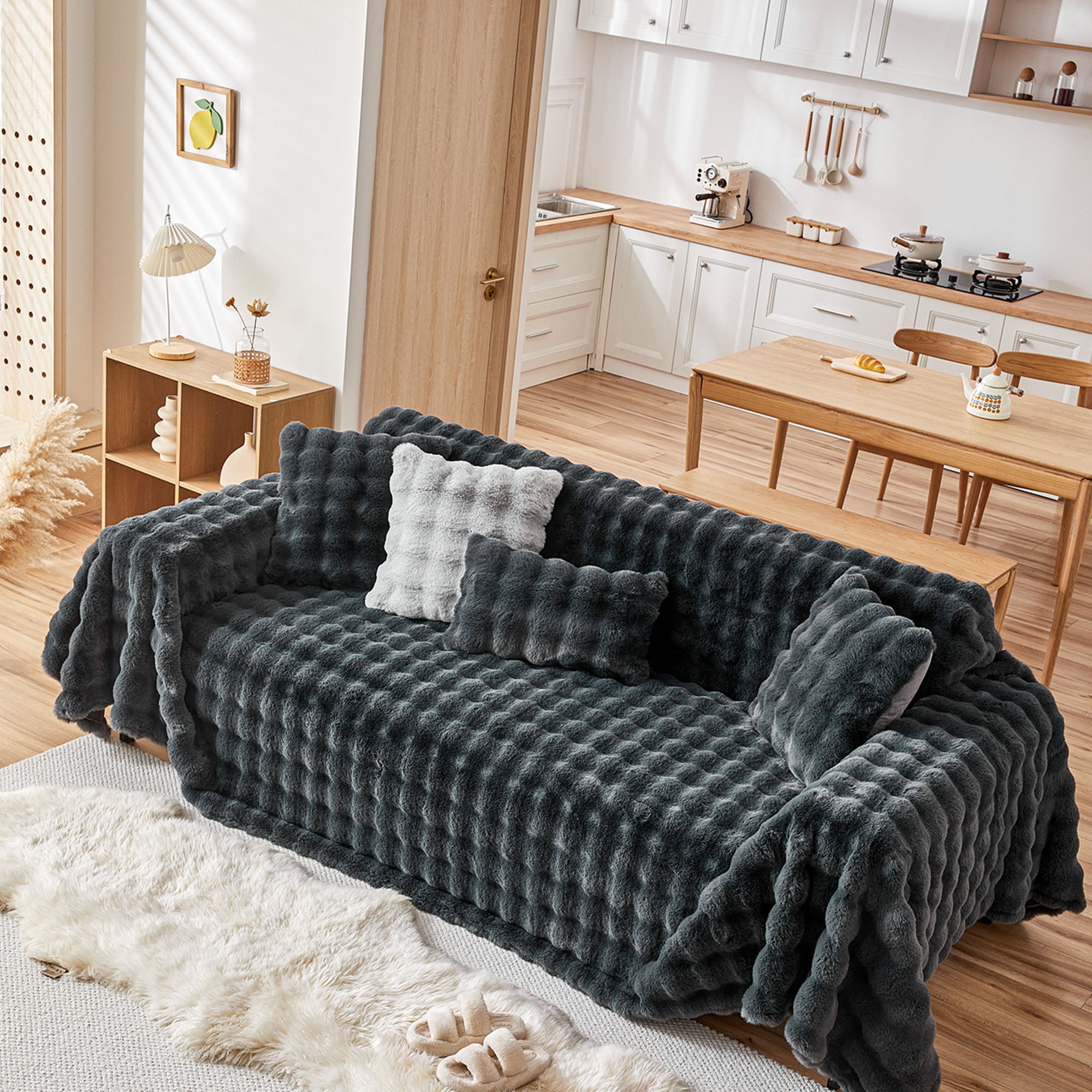 Luxury Faux Fur Sofa Cover - Soft & Cozy Couch Protector for Living Room, Bedroom - Perfect for Winter, Home Decor, Pet-Friendly Furniture Protector
