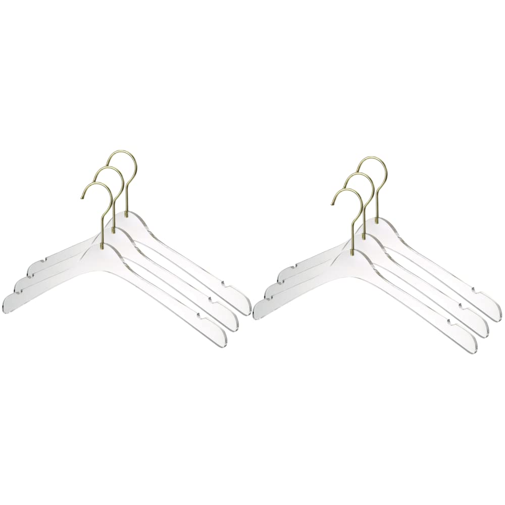 Premium Clear Acrylic Clothes Hangers - 6 Pack Gold Luxury Wardrobe Hangers for Men & Women | Space-Saving Closet Organizer for Shirts, Pants & Jackets | Durable Plastic Garment Hangers for Home & Office Use