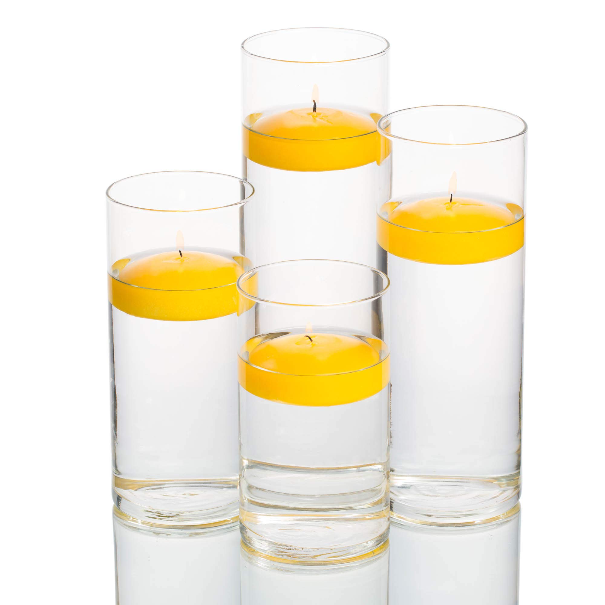 Richland Set of 48 Eastland® Glass Cylinder Vases with 48 Yellow Floating Candles (3 Inch) - Perfect for Weddings, Centerpieces, and Home Decor