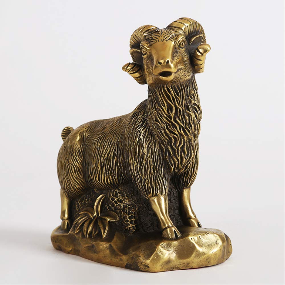 LILOVE Large Brass Sheep Sculpture - Chinese Zodiac Animal Figurine, Feng Shui Home Decor & Art Craft | Perfect for Living Room, Office Desk & Gift Giving