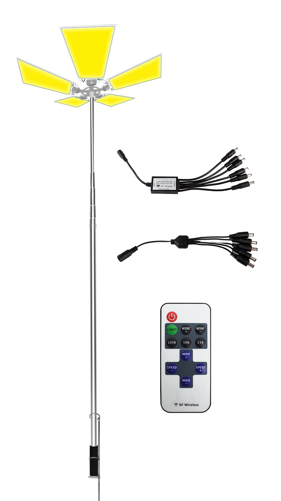 Conpex 15000LM Telescoping LED Camping Light - Portable Outdoor Flood Light with Remote & Manual Control, 12V DC Power, Adjustable Pole for Night Fishing, Hiking, Backyard & Emergency Lighting