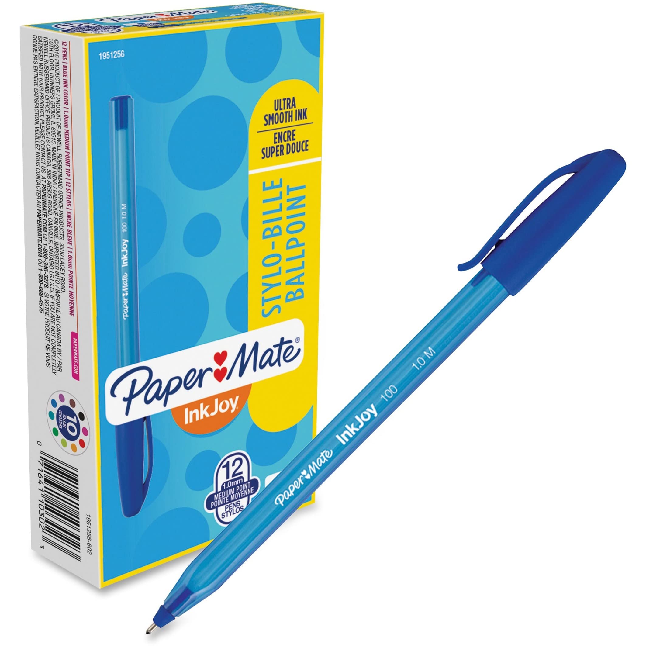 Paper Mate InkJoy 100ST Ballpoint Pens - 1.0mm Medium Point Blue Ink (12-Pack) - Smooth Writing Pens for Office, School & Everyday Use - Stocking Stuffer Gift Idea (Model 1951256)