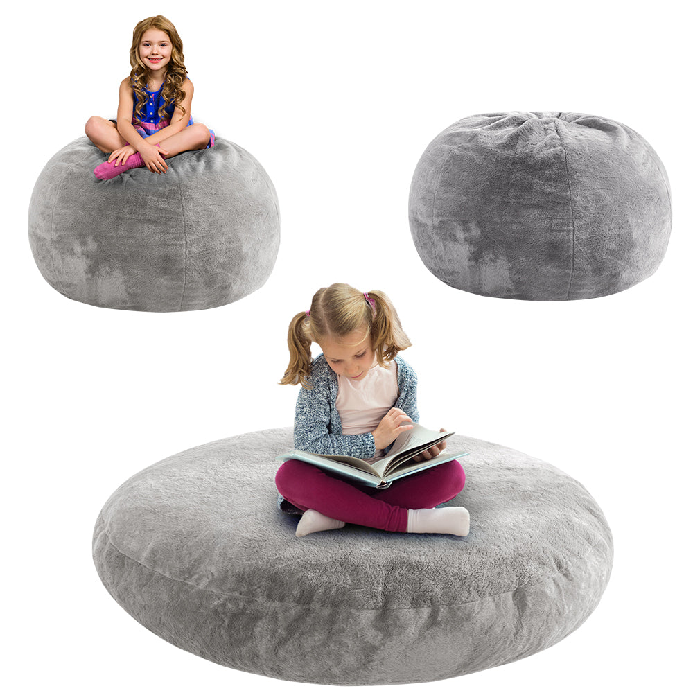 MAXYOYO 2-in-1 Kids Bean Bag Chair with Removable Floor Pillow - Soft Grey Comfy Seating for Boys & Girls - Perfect for Playroom, Bedroom or Reading Nook