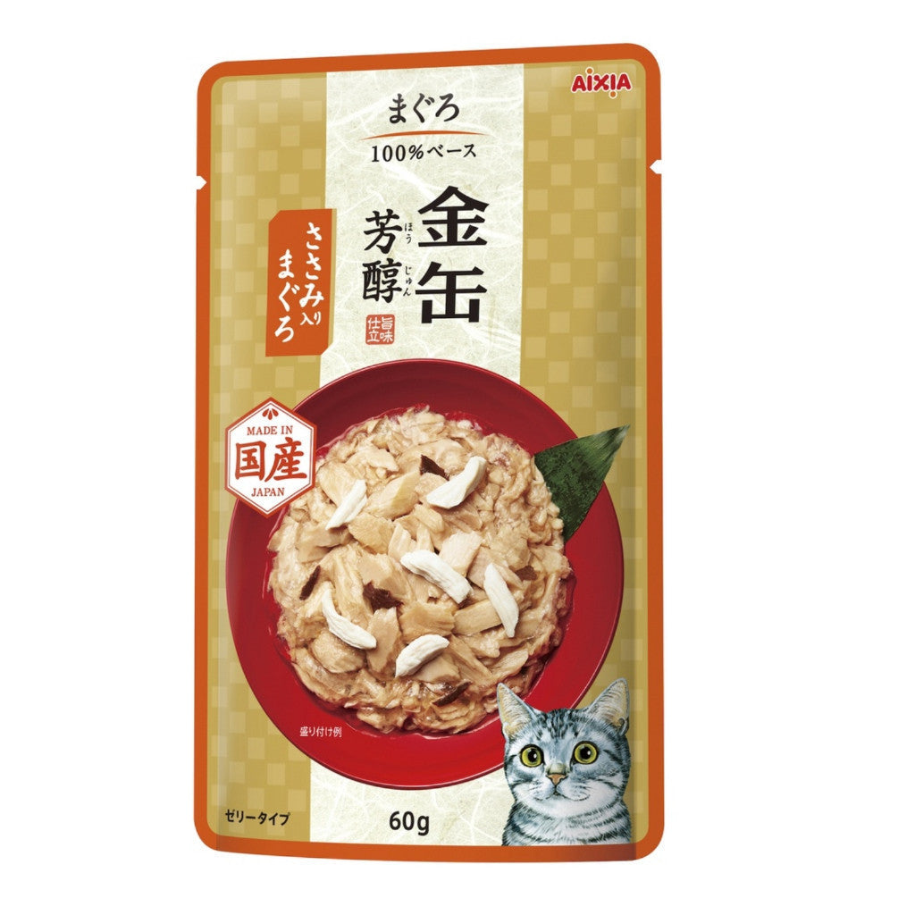 12-Pack Aixia Kin Can Rich Pouch Cat Food 60g - Tuna & Chicken with Skipjack Tuna Sauce - Premium Wet Cat Food for Adult & Senior Cats (15+ Years) - Perfect for Mealtime, Travel & Treats