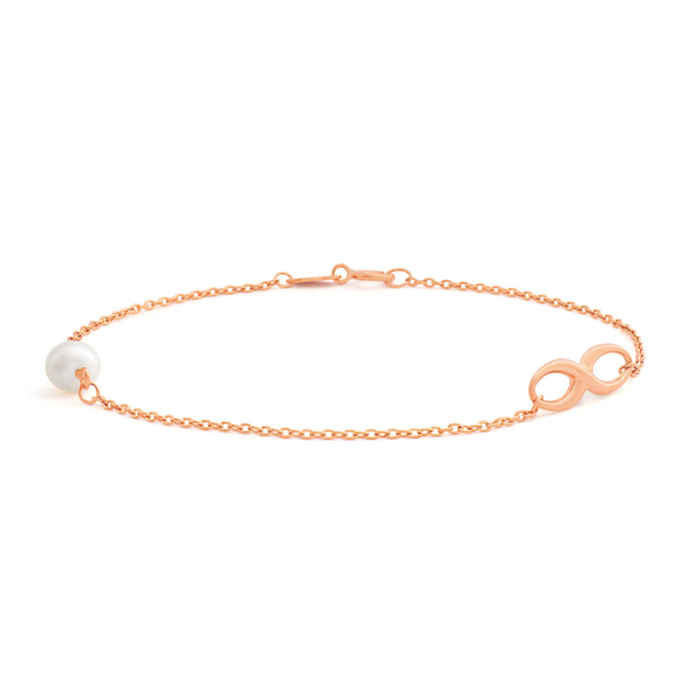 9ct Rose Gold 19cm Freshwater Pearl and Infinity Bracelet for Women - Elegant Pearl Jewelry Gift for Anniversary, Birthday & Special Occasions