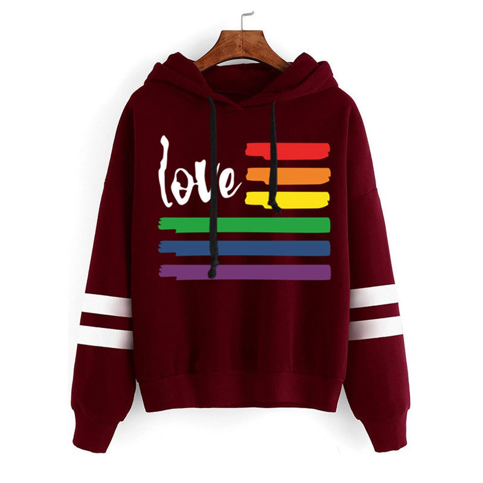 Rainbow Printed Long Sleeve Hoodie for Women - Fashion Pullover Top with Two Lines Design | Perfect for Casual Wear, Street Style & Layering Outfits