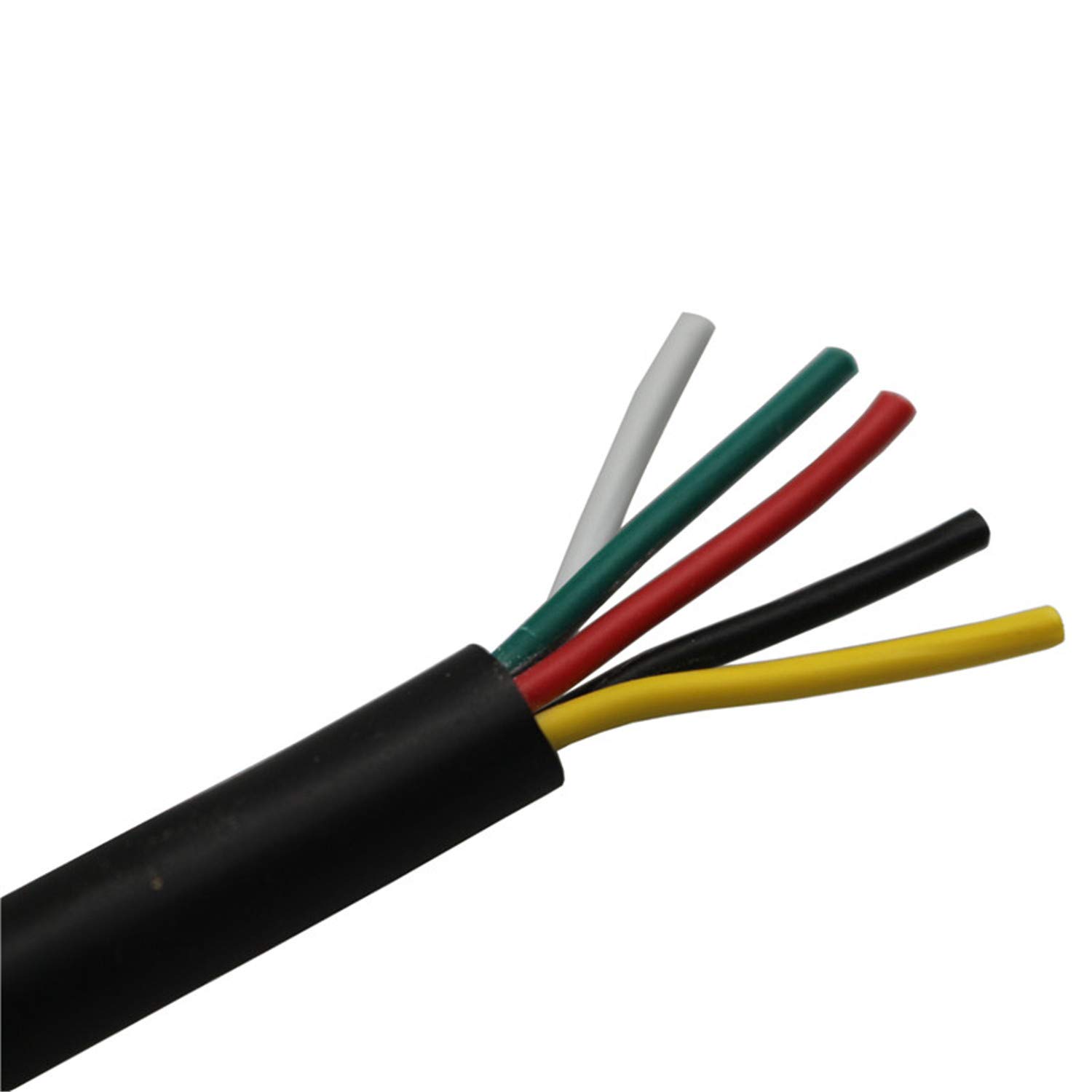 28 Gauge 5 Conductor Speaker Wire - Red, Black, Yellow, White & Green Audio Power Cable (25ft) - Perfect for Home Theater Systems, Car Audio Installations & Professional Studio Setups