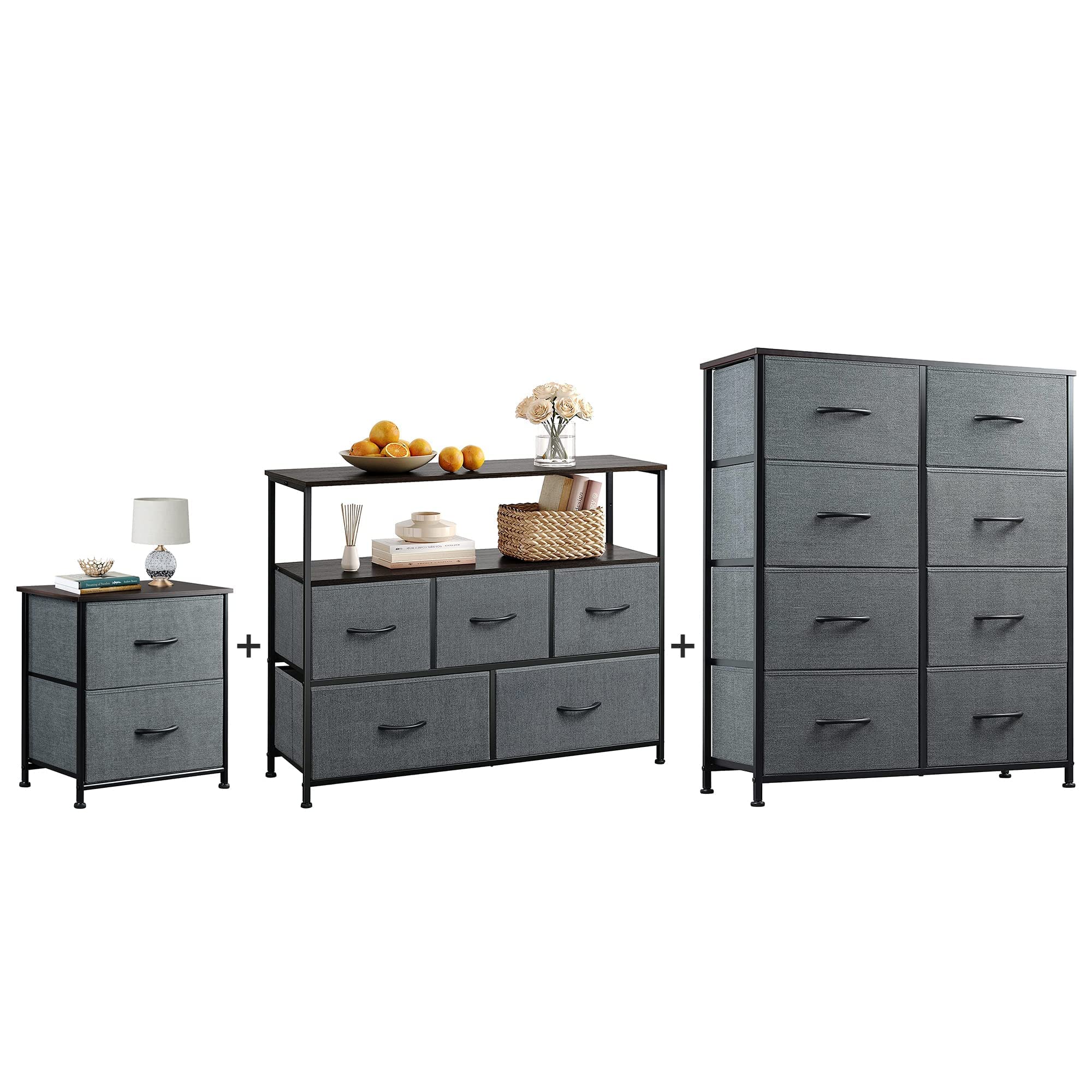 WLIVE 2-Drawer Nightstand & 5/8-Drawer Dresser Set - Fabric Storage Tower Organizer with Textured Bins & Steel Frame for Bedroom, Nursery, Closet - Perfect for Small Space Organization & Home Decor