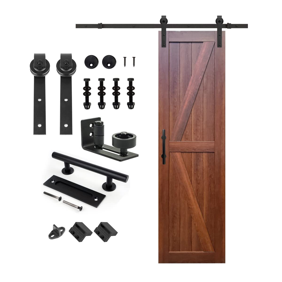 S&Z TOPHAND® 24x84 Inch British Style PVC Barn Door with 5FT Track - Brown Wood Grain Texture Sliding Door Hardware Kit | Modern Farmhouse Design | Easy DIY Installation | Perfect for Bedroom, Closet or Pantry Doors