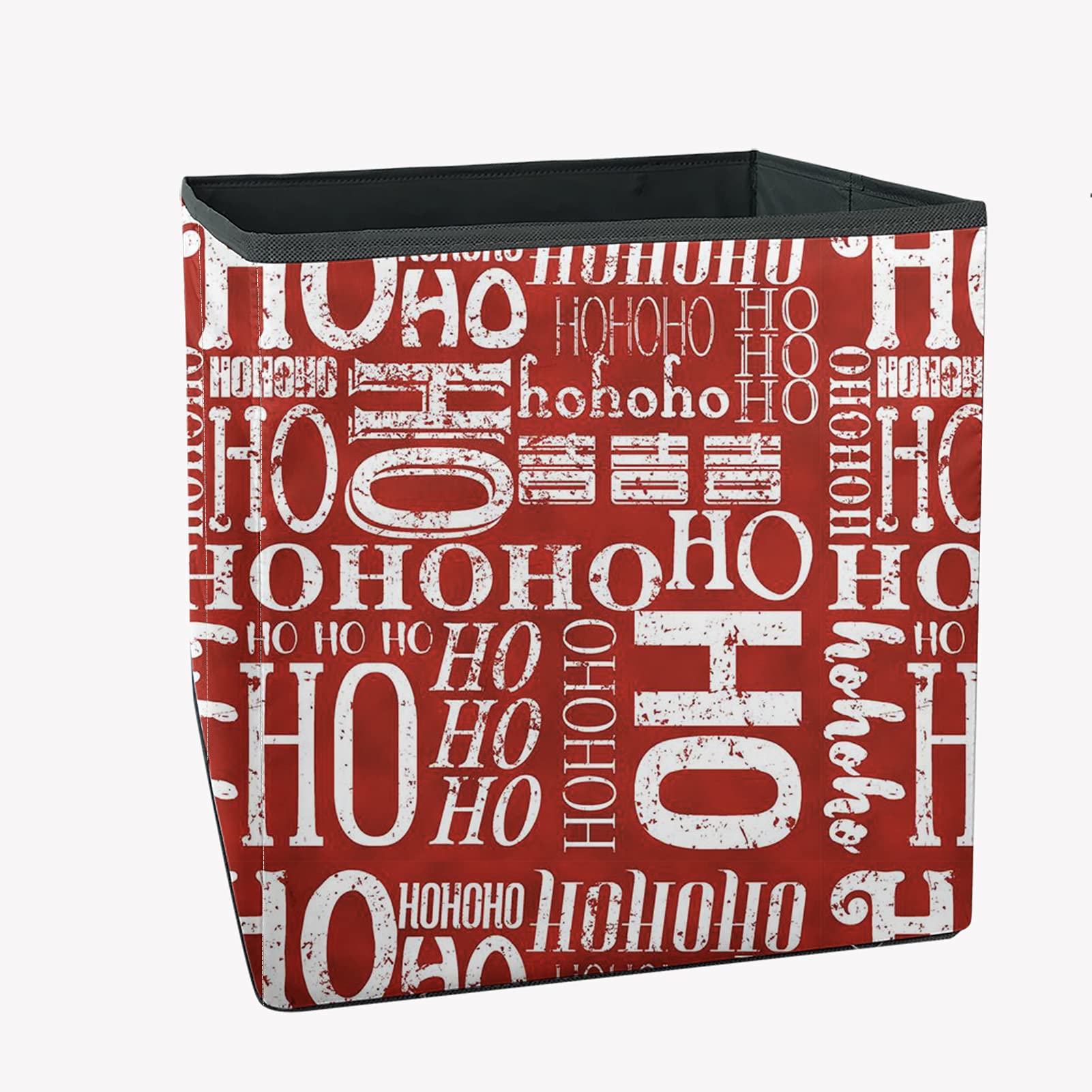 AFPANQZ Large Collapsible Storage Baskets - 13x13x13 Inch Foldable Storage Bins for Clothes, Toys, Books | Space-Saving Home Organization with HOHOHO Text Design in Red | Perfect for Closet, Nursery & Playroom Storage