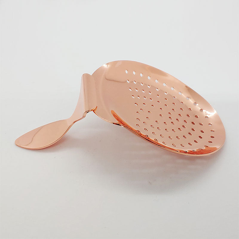 BarConic® Copper Plated Julep Strainer with Curved Handle - Perfect for Cocktail Mixing, Bartending & Home Bar Use