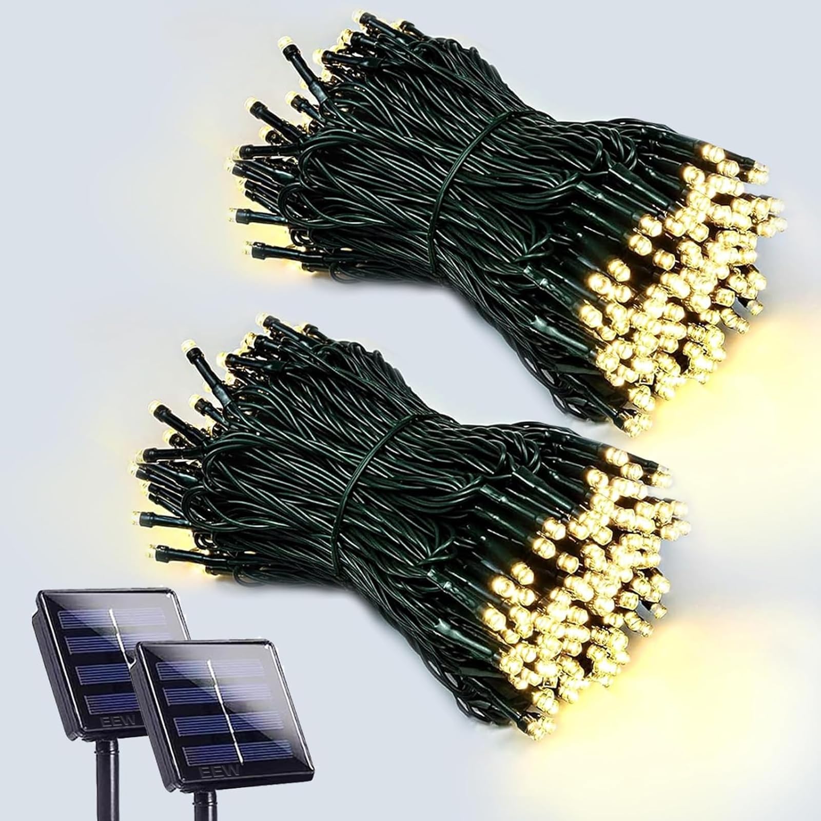2 Pack 200 LED Solar String Lights Outdoor Waterproof - 8 Lighting Modes for Christmas Tree, Wedding, Party & Garden Decor (Warm White) | Perfect for Patio, Backyard, Fence and Holiday Decorations