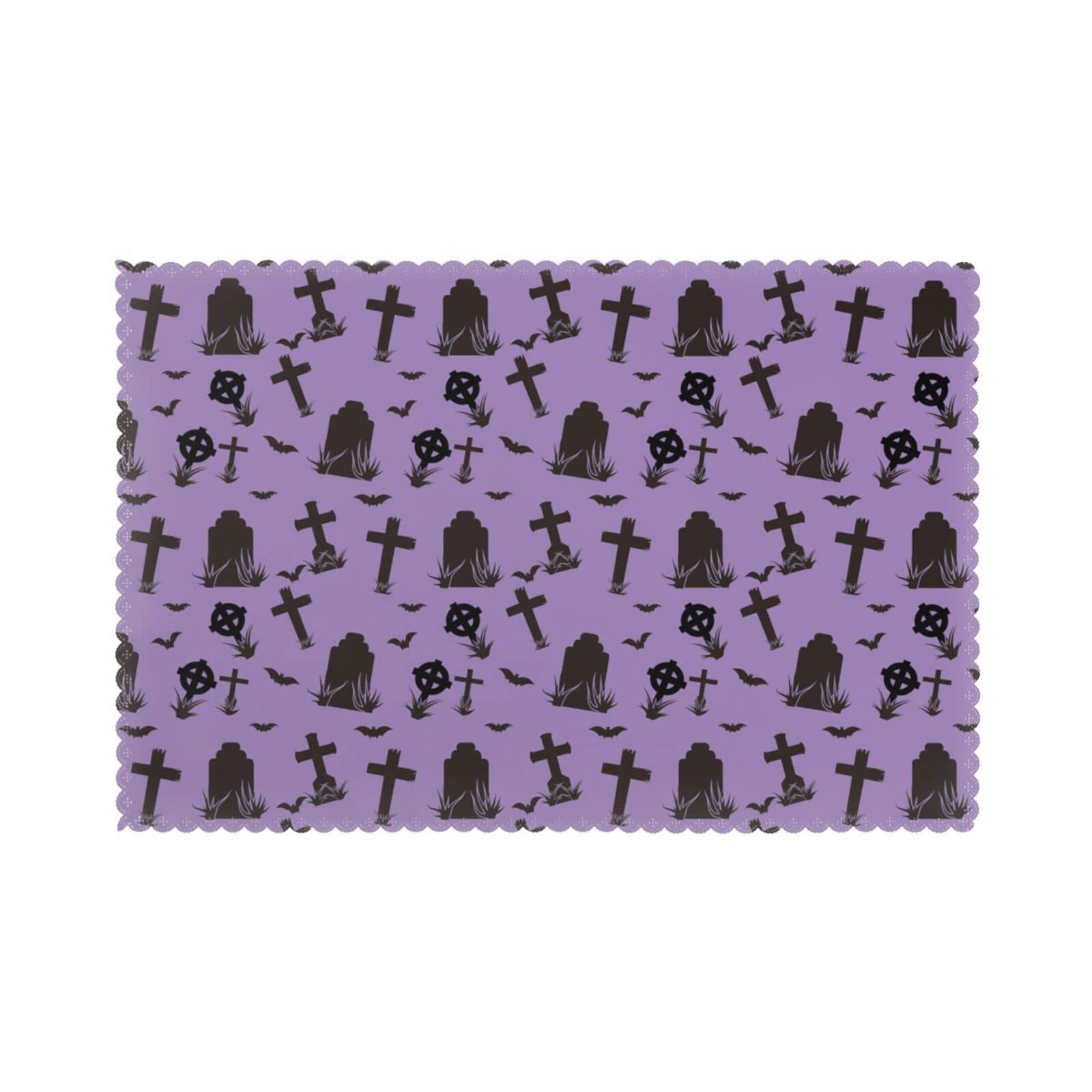 Halloween Placemats Set of 6 - Non-Slip Heat-Resistant Washable Table Mats with Bat Design for Kitchen, Dining Table, Home & Restaurant Decor (12