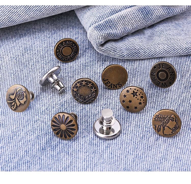 Adjustable No-Sew Jean Buttons Replacement - Snap Tack Tightener for Loose Pants & Jeans Too Big - DIY Denim Repair Kit for Men & Women (Perfect for Home Tailoring, Fashion Fixes & Clothing Adjustments)