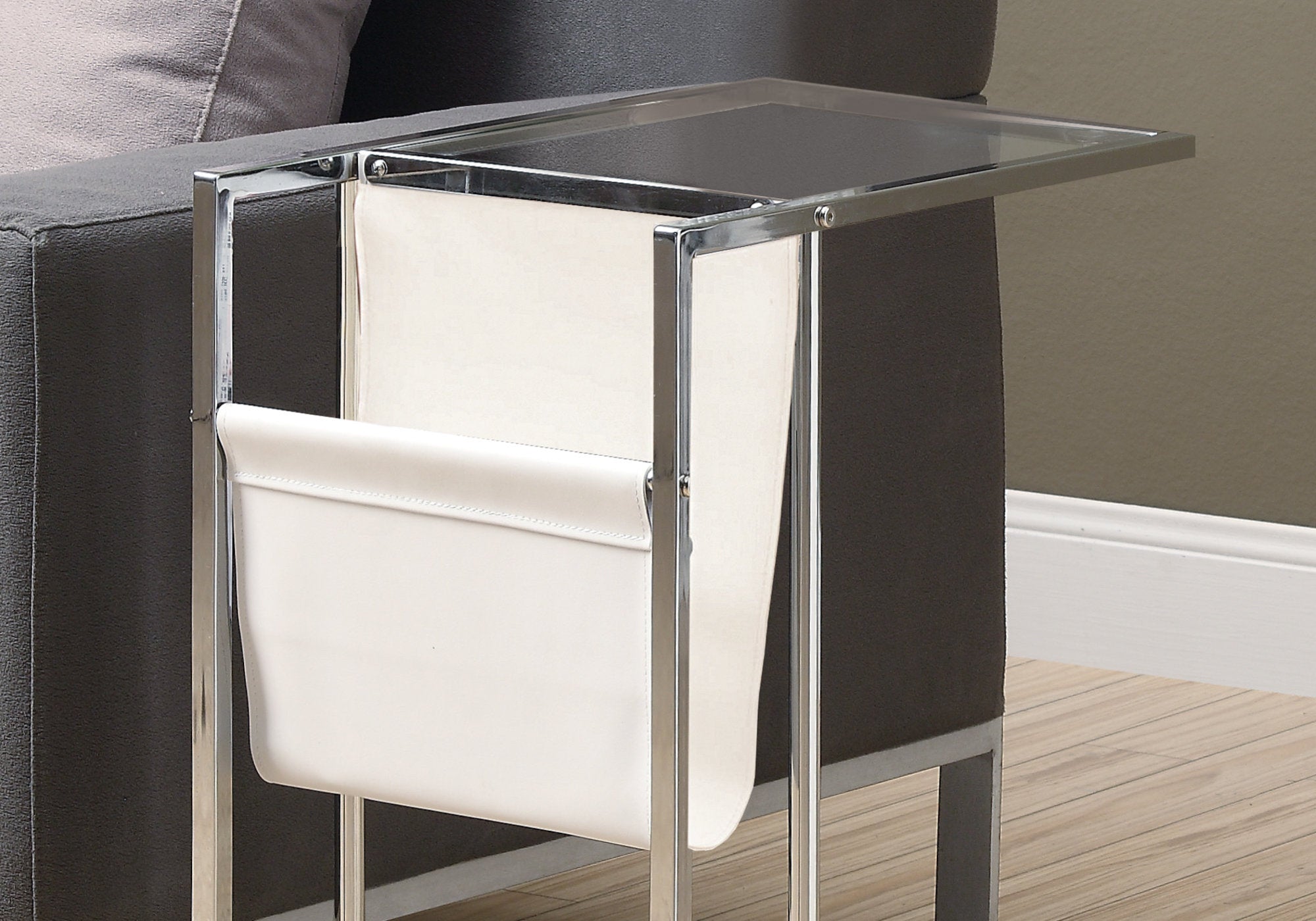 Modern White & Chrome Metal Accent Table with Magazine Rack - Perfect for Living Room, Bedroom, or Office Décor