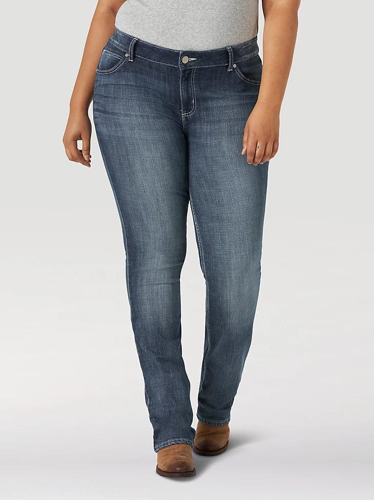 Wrangler Women's Curvy Straight Leg Jeans - Medium Blue Denim for Casual Wear & Everyday Comfort