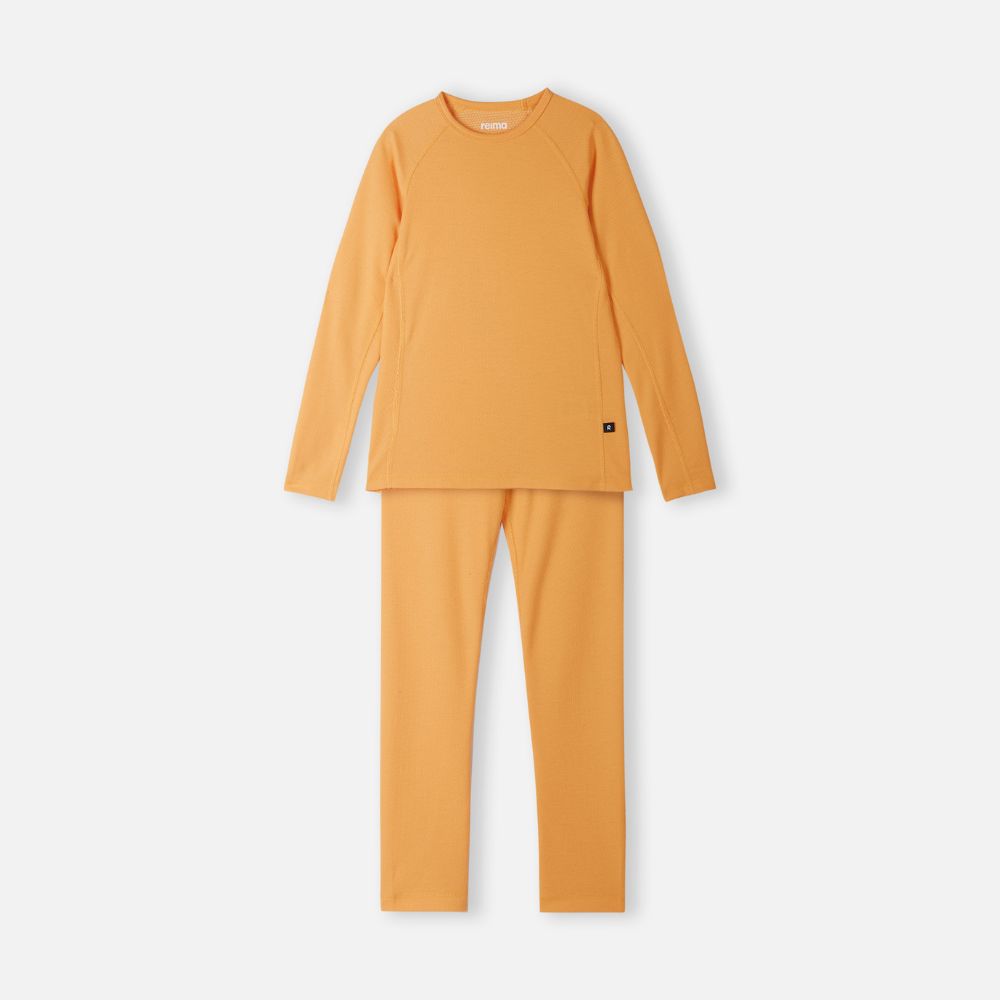 Reima Lani Thermal Base Layer Set for Kids - Amber Yellow Winter Underwear | Warm Fleece-Lined Thermal Top & Bottom for Cold Weather, Snow Play & Outdoor Activities