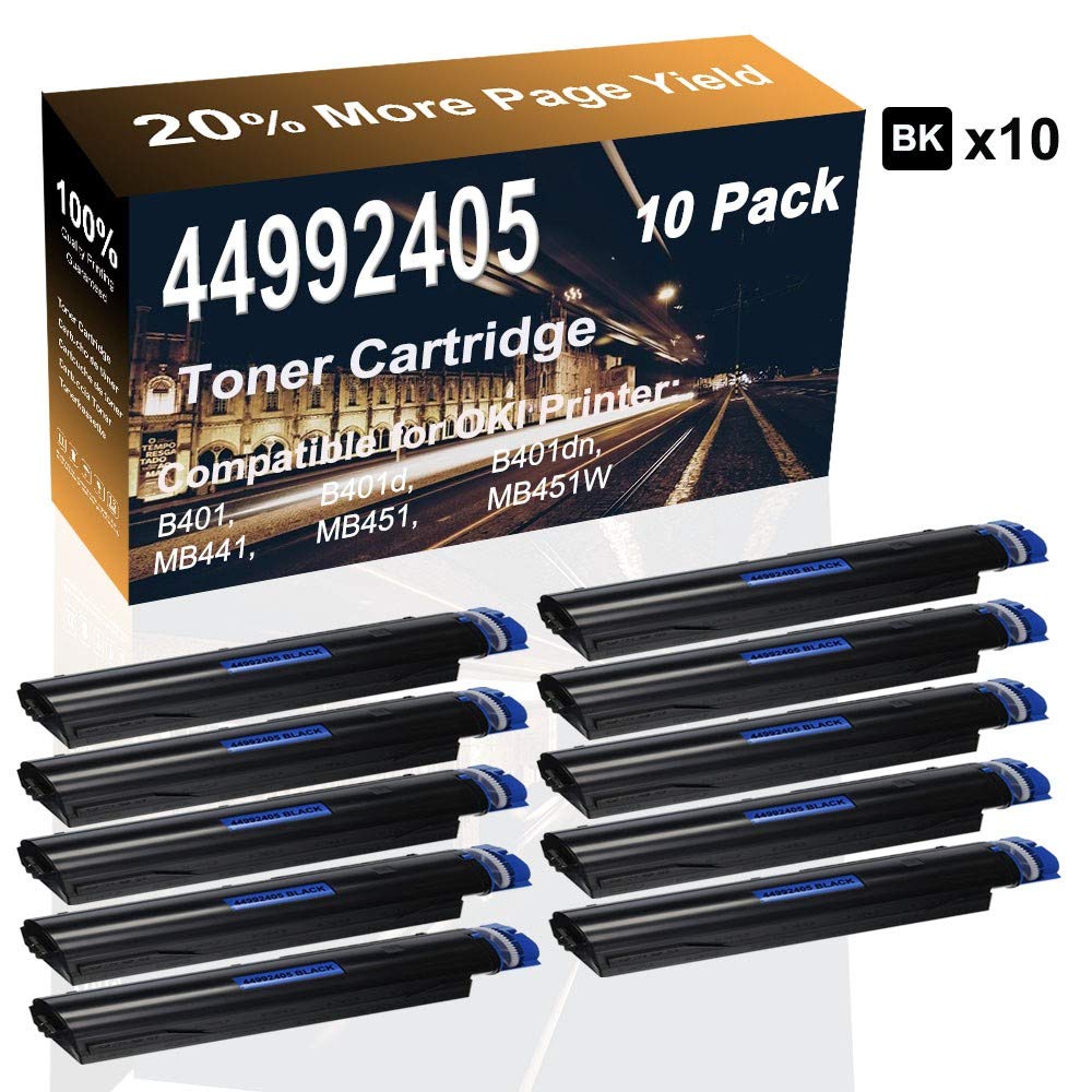10-Pack Black High Yield 44992405 Compatible Toner Cartridge for OKI LaserJet Pro B401 & B401d Printers - Perfect for Office & Home Printing Needs