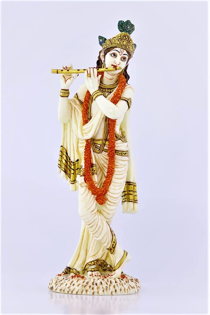 SHIVAJI ARTS 10-Inch Hand-Painted Cultured Marble Krishna Statue | Flute Playing Lord Krishna Idol | Hindu God of Love & Compassion | Perfect for Home Altar, Wedding Gift & Spiritual Decor