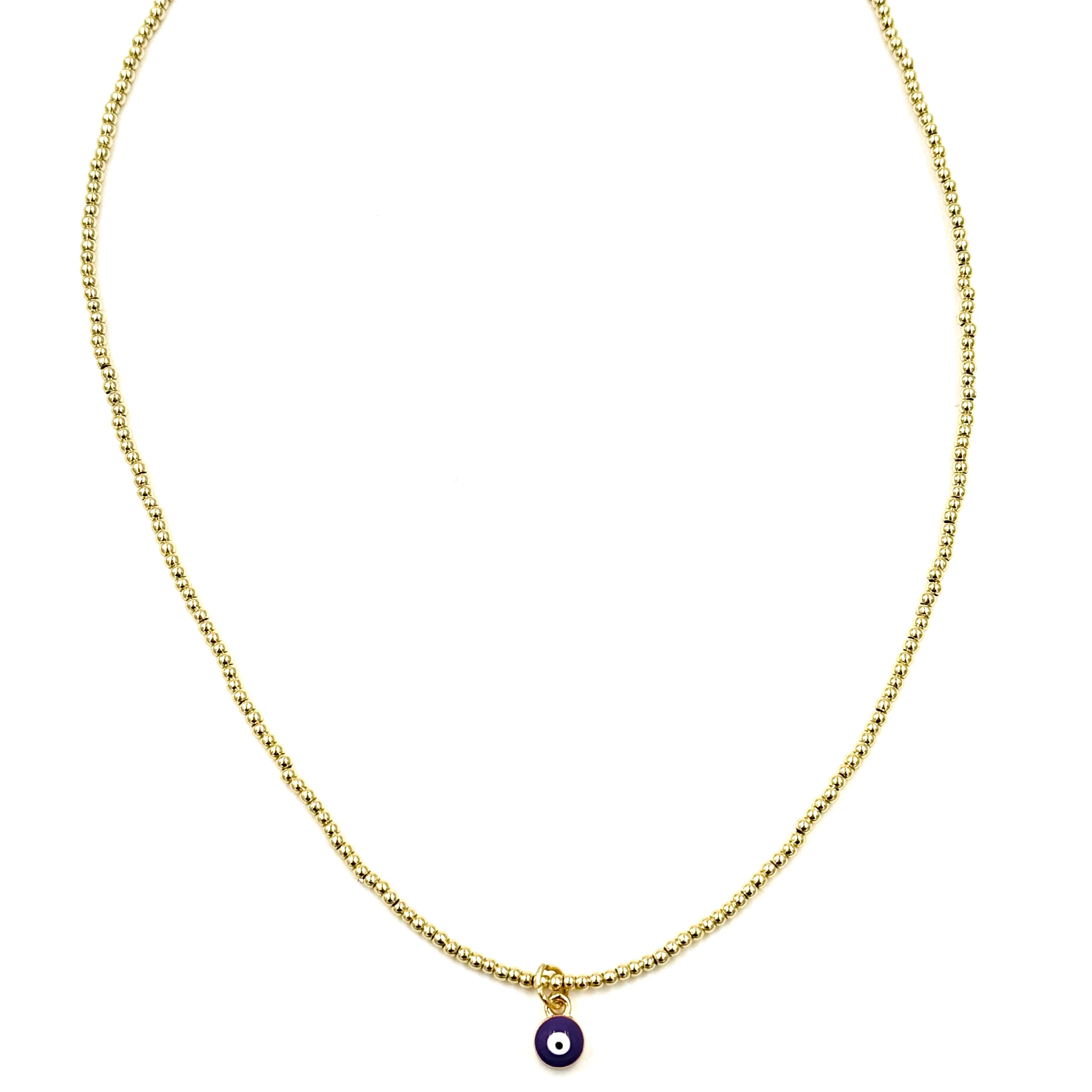 Ashley Gold Stainless Steel Evil Eye Necklace with Purple Enamel Beads - Elegant Protection Jewelry for Women, Perfect for Daily Wear, Gift Giving & Spiritual Protection