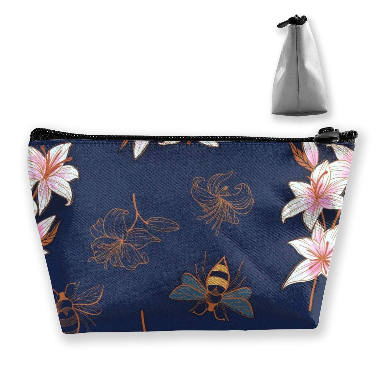 Floral and Bees Makeup Bag - Large Waterproof Trapezoidal Cosmetic Pouch for Travel, Storage, and Organization | Perfect for Makeup, Pencils, Toiletries, and Travel Essentials