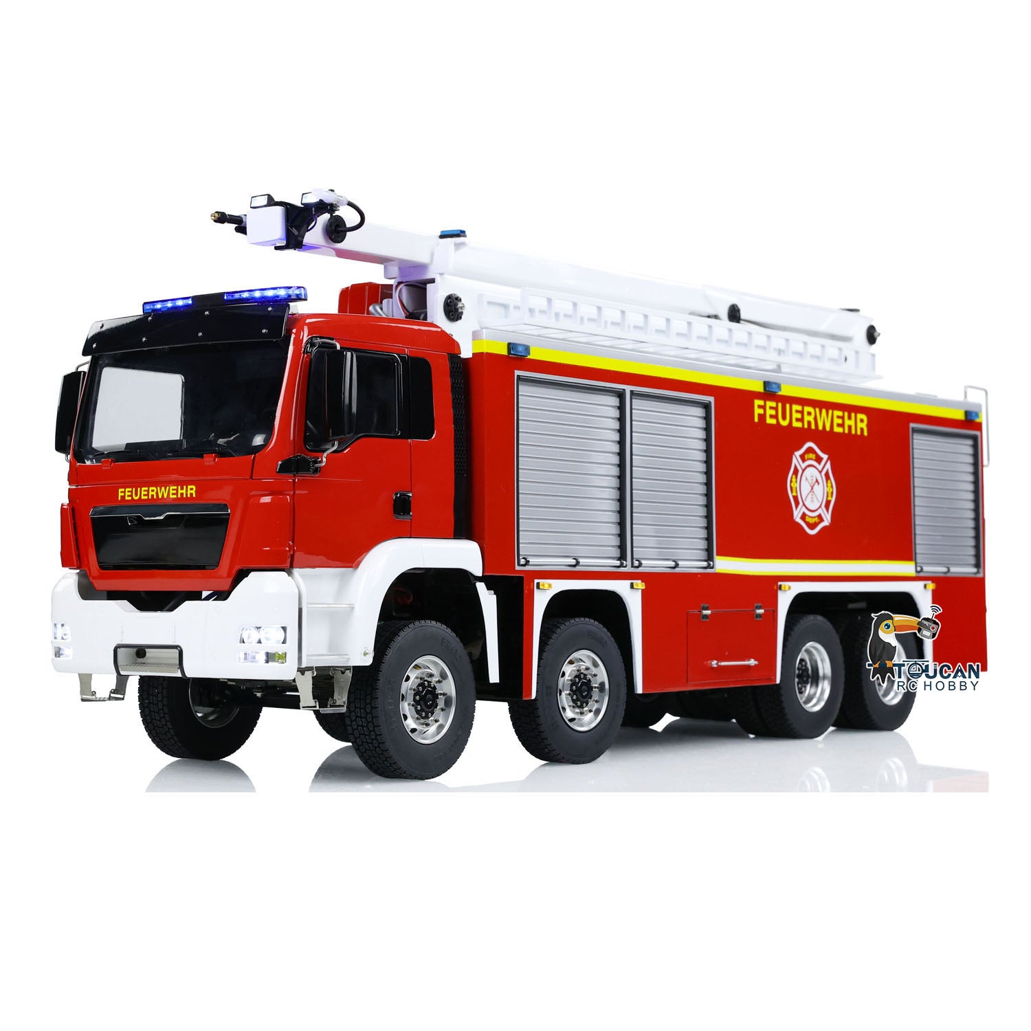 1/14 Scale Metal Chassis RTR Rescue Fire Truck - 8x4 RC High Reach Snozzle Fire Engine with ST8 Radio System & Battery (3363 Model) - Perfect for Emergency Simulation, Firefighting Training & RC Hobby Enthusiasts