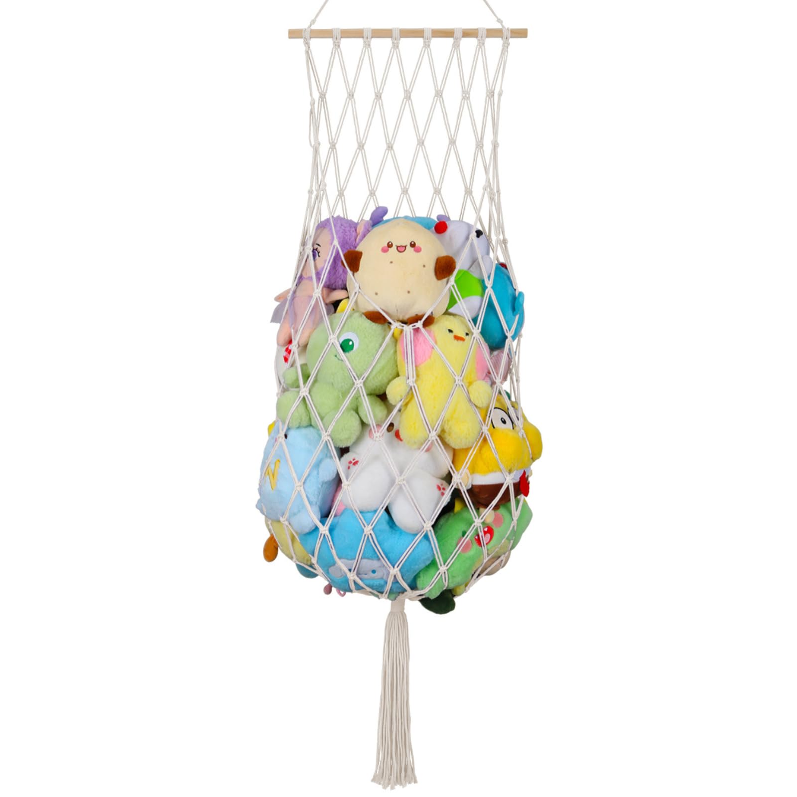 **68 Inch Jumbo Macrame Stuffed Animal Storage Net - Vertical Hanging Plushie Holder for Kids, Boys & Girls - Boho Nursery Decor (Cream) - Perfect for Bedroom, Playroom & Gift Giving**