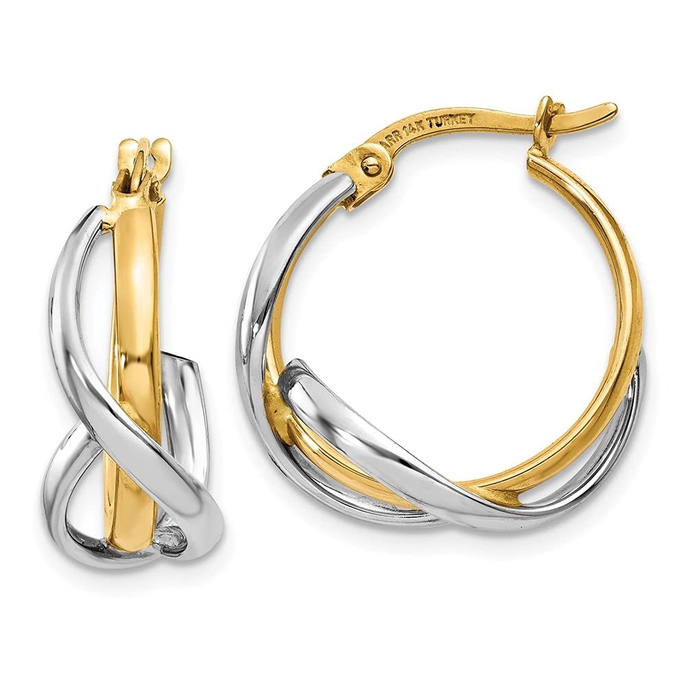 14K Yellow and White Gold Twisted Hoop Earrings for Women | Diamond2Deal Fine Jewelry | Perfect for Weddings, Parties & Everyday Wear