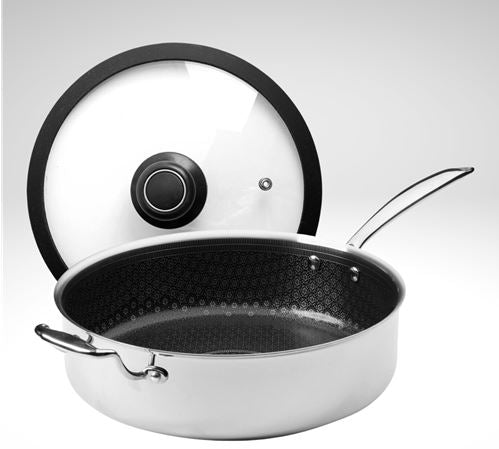 Premium Black Cube Ceramic Nonstick 4.5 Quart Saute Pan with Lid - Healthy Cooking, QR Code for Authenticity - Perfect for Stir-Frying, Searing & One-Pot Meals