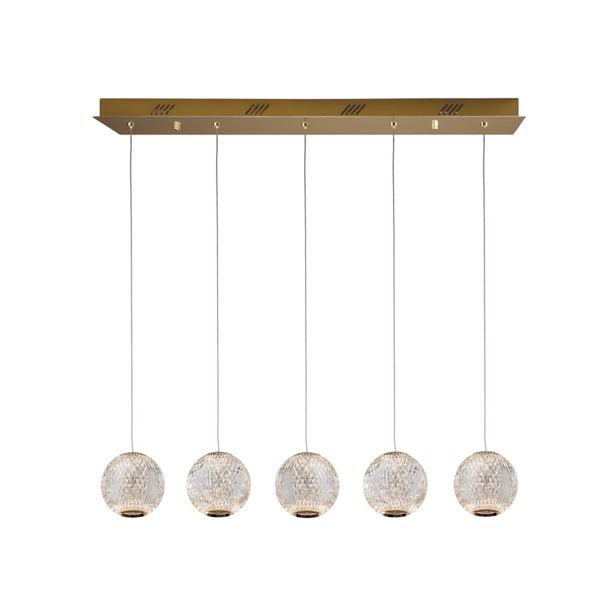 Austral 5-LED Modern Pendant Island Ceiling Light in Gold & Clear Finish - IP20 Rated for Kitchen, Dining Room & Bar Lighting