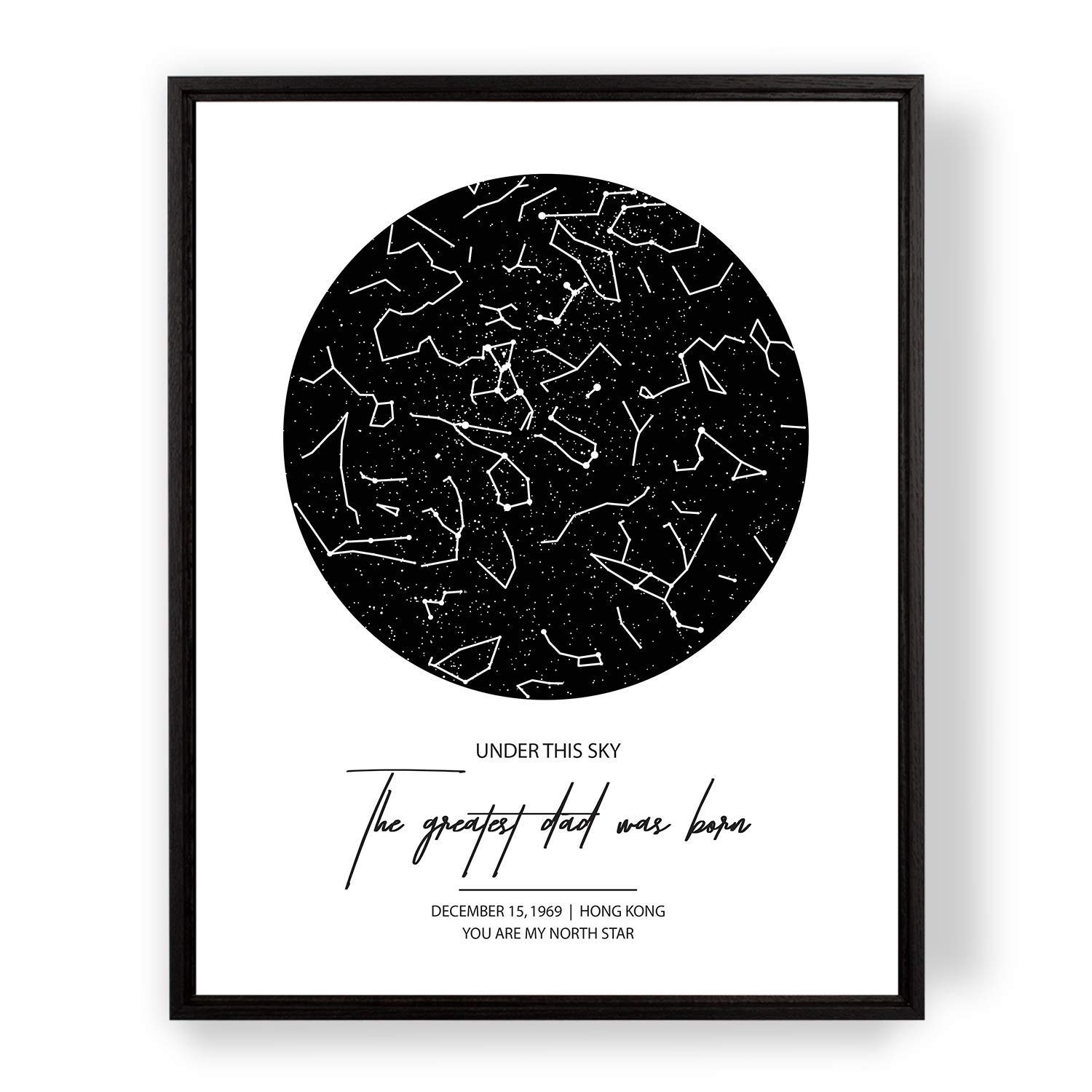 Custom Star Map for Dad - Personalized Constellation Poster | Unique Valentine's, Christmas & Father's Day Gift from Daughter or Son | Framed Wall Art for Home, Office & Nursery Decor