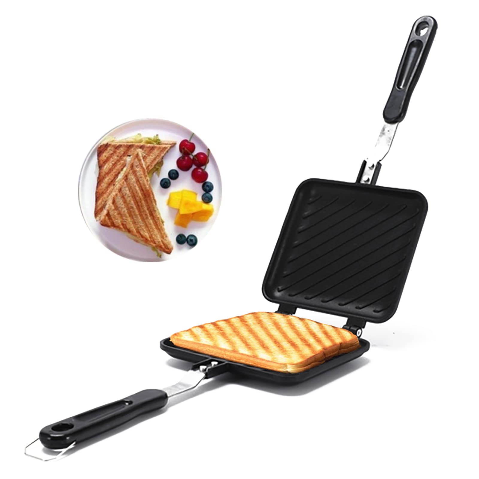 Non-Stick Double-Sided Toasted Sandwich Maker - Aluminum Alloy Grilled Cheese & Panini Press with Heat-Resistant Handles - Perfect for Breakfast Toast, Pancakes, Waffles & Quick Meals at Home, Office or Camping