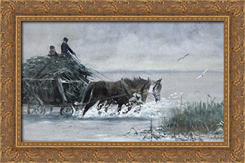 Richard Friese Reed Harvest 24x16 Gold Ornate Wood Framed Canvas Art - Nature Landscape Wall Decor for Living Room, Bedroom & Office